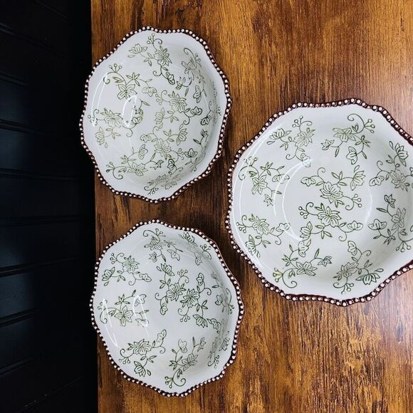 3 Temptations Temp-tations 7.5” Soup Pasta Bowl Scallop Edge Floral Lace GREEN - Picture 4 of 8